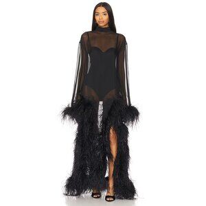 Santa Brands Silk Dress With Feathers in Black